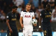 LONDON, ENGLAND - SEPTEMBER 14:  Harry Kane of Tottenham Hotspur looks dejected after his side concedes their first goal during the UEFA Champions League match between Tottenham Hotspur FC and AS Monaco FC at Wembley Stadium on September 14, 2016 in London, England.  (Photo by Clive Rose/Getty Images)